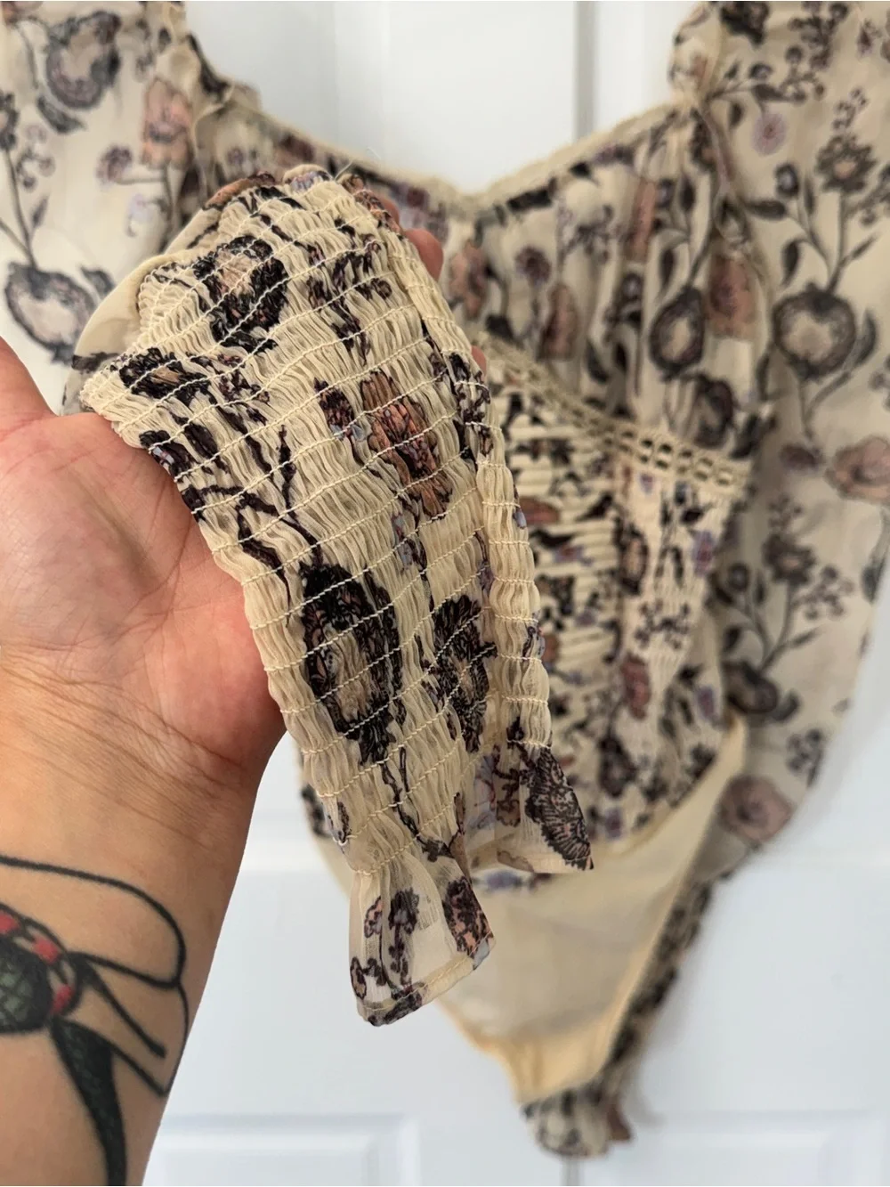 Free People Brunch Date Floral Smocked Bodysuit S